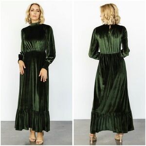 NWT Baltic Born Elodie Velvet Maxi Dress Deep Olive Modest Jewel Toned Size S
